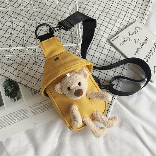 Girls Bags 2020 New Bear Bag Canvas Chest Bag Internet Celebrity Cute Student Crossbody Bag Personalized Waist Bag Trendy 