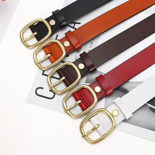 Belt women's leather pin buckle retro leather belt ladies fashion Korean version of ins style trend casual all-match belt 