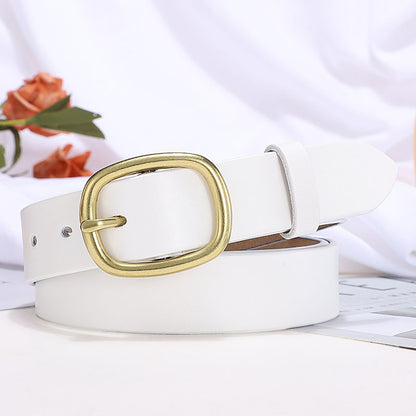 Belt women's leather pin buckle retro leather belt ladies fashion Korean version of ins style trend casual all-match belt 