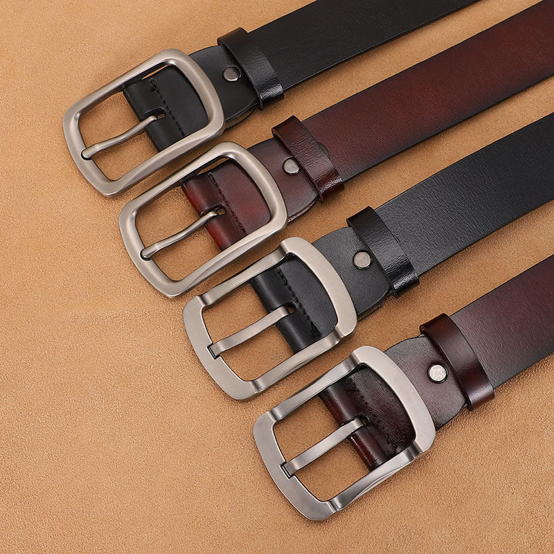 Cross-border supply of goods men's belt pin buckle leather men's belt cowhide middle-aged and young retro trousers factory direct sales 
