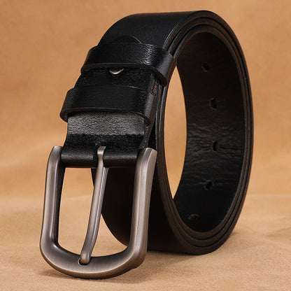 Cross-border supply of goods men's belt pin buckle leather men's belt cowhide middle-aged and young retro trousers factory direct sales 