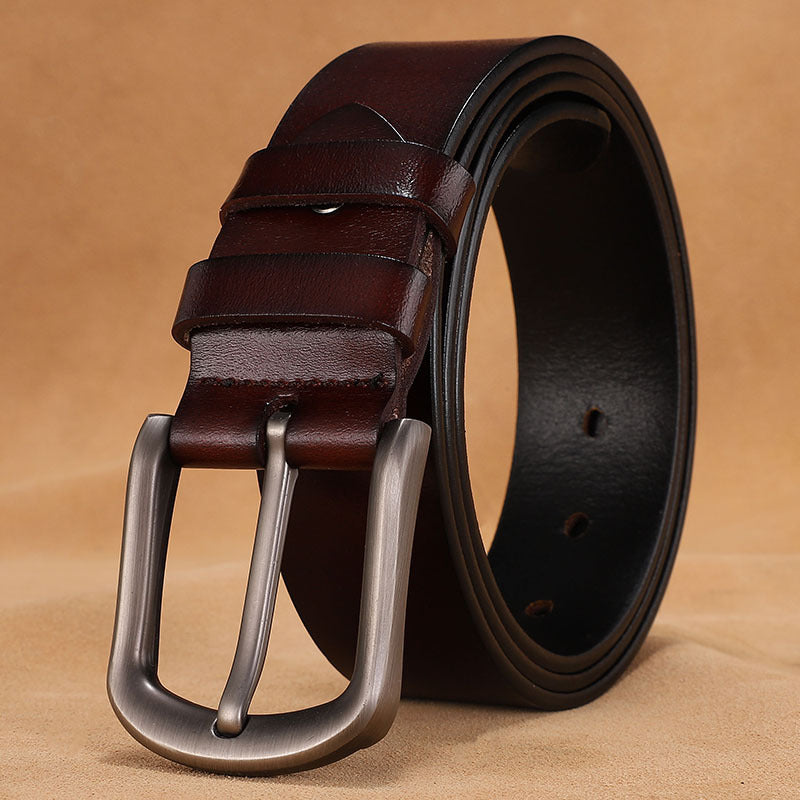 Cross-border supply of goods men's belt pin buckle leather men's belt cowhide middle-aged and young retro trousers factory direct sales 