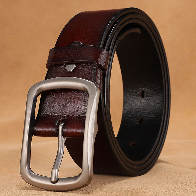 Cross-border supply of goods men's belt pin buckle leather men's belt cowhide middle-aged and young retro trousers factory direct sales 