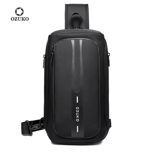 Ozuko functional chest bag men's sports waterproof crossbody bag men's outdoor multifunctional shoulder crossbody bag 