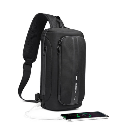 Ozuko functional chest bag men's sports waterproof crossbody bag men's outdoor multifunctional shoulder crossbody bag 