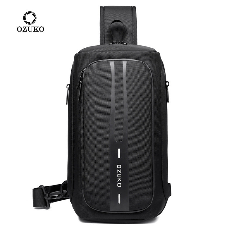 Ozuko functional chest bag men's sports waterproof crossbody bag men's outdoor multifunctional shoulder crossbody bag 