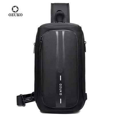 Ozuko functional chest bag men's sports waterproof crossbody bag men's outdoor multifunctional shoulder crossbody bag 
