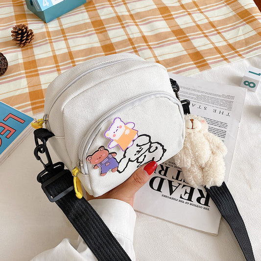 Japanese Harajuku chic cute cartoon canvas bag vintage girl crossbody bag Korean ins soft girl small bag
