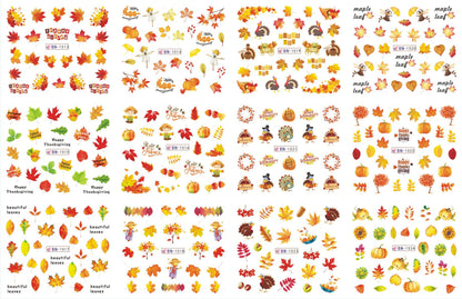 Nail art accessories sticker 12 in one large watermark sticker cartoon butterfly squirrel autumn maple leaf nail sticker 
