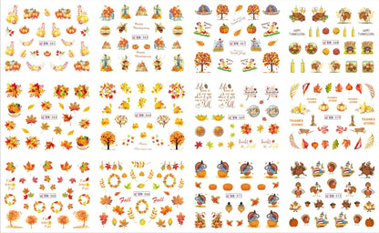 Nail art accessories sticker 12 in one large watermark sticker cartoon butterfly squirrel autumn maple leaf nail sticker 