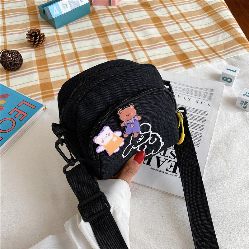 Japanese Harajuku chic cute cartoon canvas bag vintage girl crossbody bag Korean ins soft girl small bag
