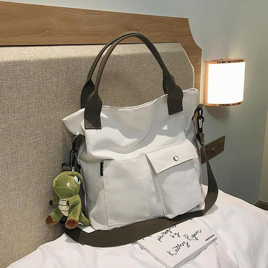 Canvas large bag women's bag 2021 new Korean version student class portable tote bag bag single shoulder crossbody bag trendy 