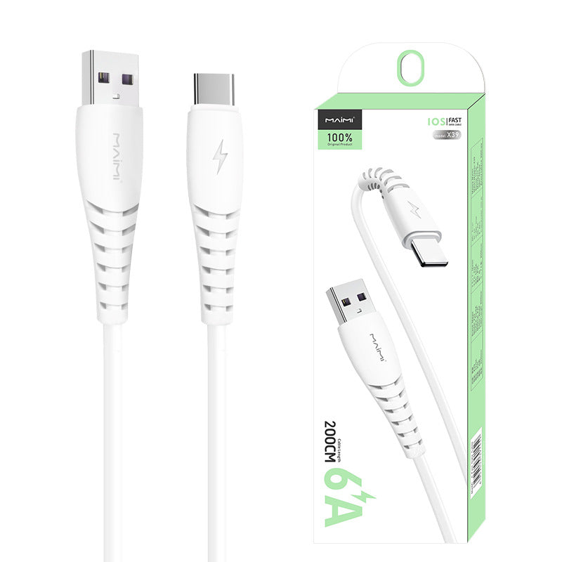 麦靡X39适用iPhone安卓Type-C快充6A加长2米充电线闪充数据线