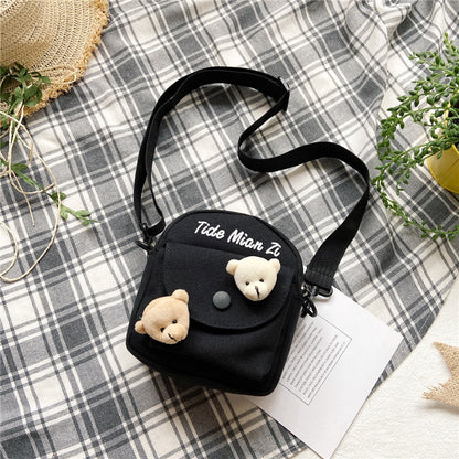 Korean style canvas bag women's crossbody bag small bag cute student backpack 2021 new trendy student Harajuku shoulder bag
