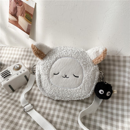 Lamb wool small bag for women 2021 autumn and winter new trendy student plush shoulder bag cartoon cute girl crossbody bag