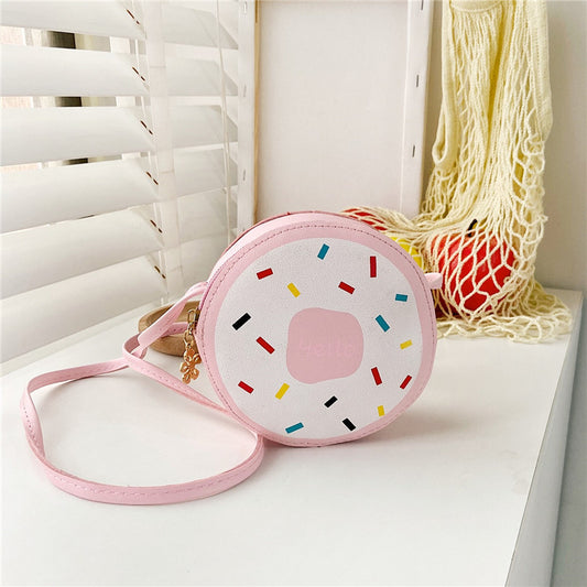 Girls' cute cross-body bag, little princess girl's personalized stylish donut bag, baby trendy children's internet celebrity bag 