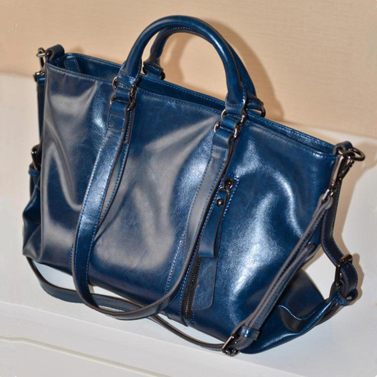 2023 New Oil Waxed Leather Women's Bag European and American Large Bag Trendy Fashion Bag Portable One Shoulder Crossbody One Piece Dropshipping 