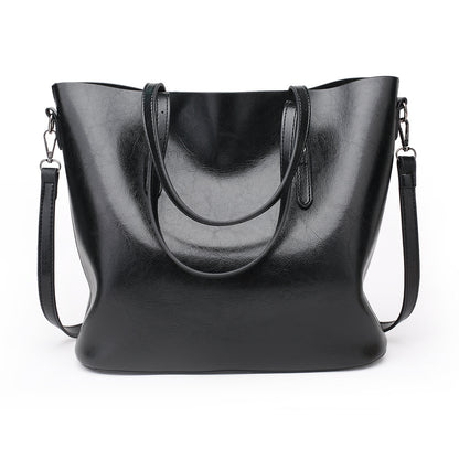2023 European and American Fashionable Women's Bags Oil Waxed Leather Handheld Diagonal Large Capacity Tote Bag Women's Large Bag Cross-Border Wholesale 