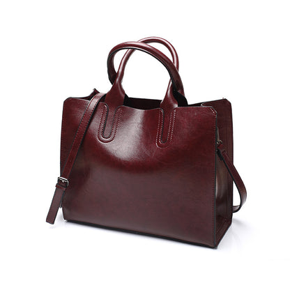 A drop-shipping women's bag 2023 new retro oil wax leather fashion tote bag simple portable one-shoulder cross-body women's bag 