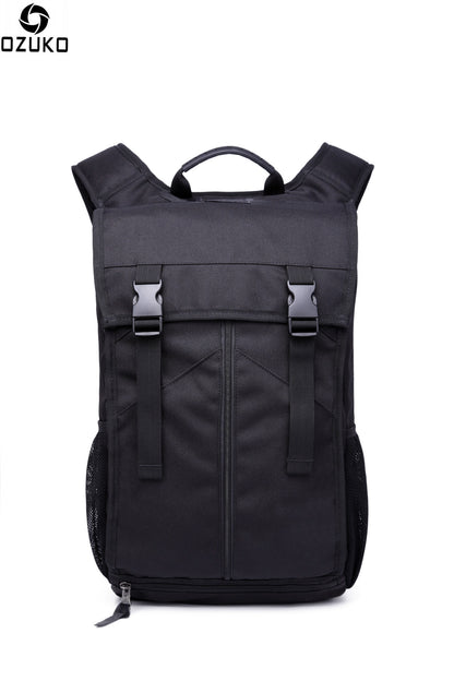 Ozuko New Backpack Male Student Backpack Oxford Cloth Waterproof Casual Large Capacity Computer Bag Logo 
