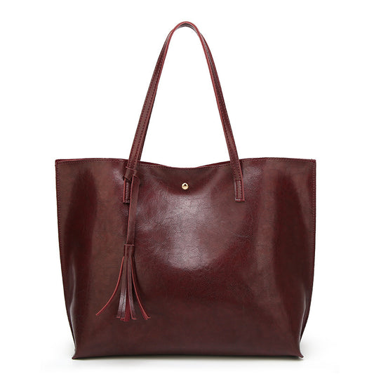 2023 Spring and Summer New European and American Fashion Tote Bag Retro Oil Leather Large Capacity Shoulder Handbag Women's Bag