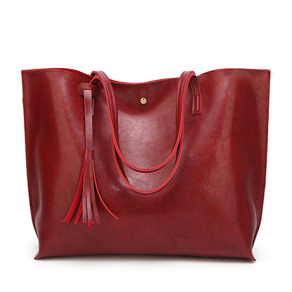 2023 Spring and Summer New European and American Fashion Tote Bag Retro Oil Leather Large Capacity Shoulder Handbag Women's Bag