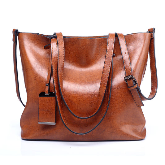 Out of stock women's bag 2023 new European and American fashion tote bag retro oil leather large capacity women's shoulder handbag 