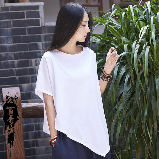23 spring and summer women's literature and art new Nian Baixiu spinning retro fresh literature and art sweat-absorbing breathable women's bat T-shirt 