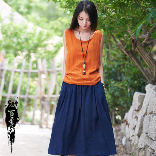 Nian Baixiu spinning 2023 spring and summer cotton and linen women's new literary and artistic fresh and simple Chinese style tea dress vest skirt 