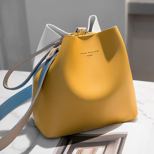Factory direct supply 2023 new mother-in-law bag, women's bag, contrasting color bucket bag, Korean version wide shoulder strap single shoulder crossbody bag wholesale 