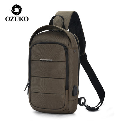 ozuko Korean version crossbody chest bag casual waterproof men's shoulder bag sports trendy brand usb charging crossbody bag student 
