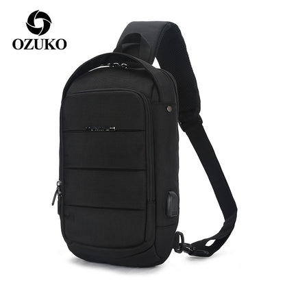 ozuko Korean version crossbody chest bag casual waterproof men's shoulder bag sports trendy brand usb charging crossbody bag student 