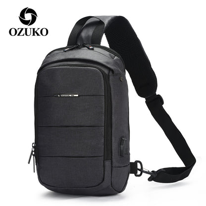 ozuko Korean version crossbody chest bag casual waterproof men's shoulder bag sports trendy brand usb charging crossbody bag student 