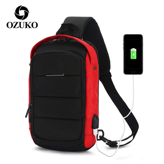 ozuko Korean version crossbody chest bag casual waterproof men's shoulder bag sports trendy brand usb charging crossbody bag student 