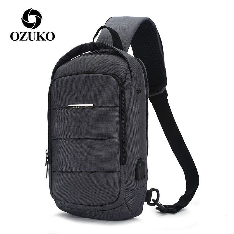 ozuko Korean version crossbody chest bag casual waterproof men's shoulder bag sports trendy brand usb charging crossbody bag student 