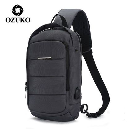 ozuko Korean version crossbody chest bag casual waterproof men's shoulder bag sports trendy brand usb charging crossbody bag student 