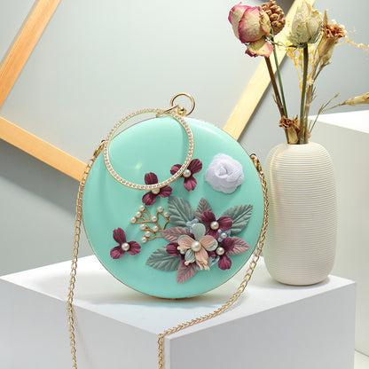 Women's bag mirror flower water moon small round bag cake-shaped bag flower pearl bag clip chain one-shoulder oblique trend small round bag 