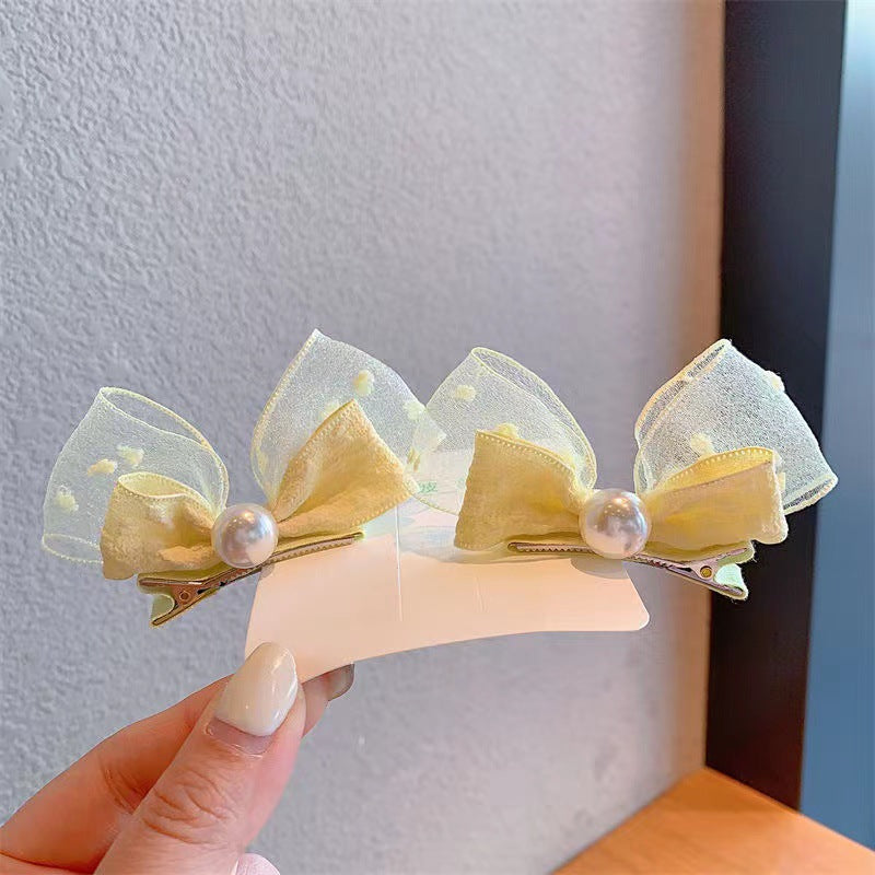 Korean version of pearl three-dimensional bow rabbit ears baby pair clip small fresh seersucker children's hair clip cute headdress 