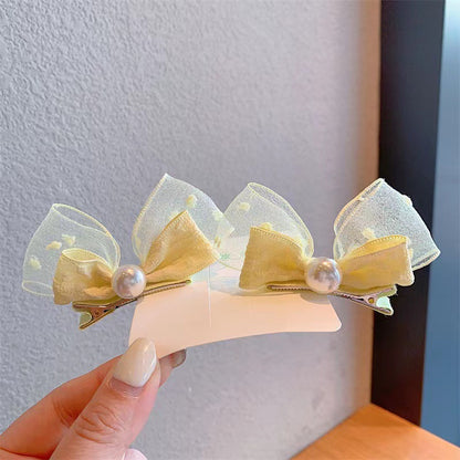 Korean version of pearl three-dimensional bow rabbit ears baby pair clip small fresh seersucker children's hair clip cute headdress 