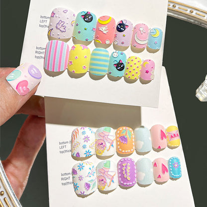 Wearable manicure finished nail patches for adults short bridal style embossed nude color 2023 new nail patches 