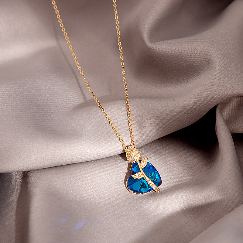 Douyin Explosive Titanium Steel Necklace Light Luxury Micro-inlaid Longevity Lock Maple Leaf Jade Gourd Turnable Windmill Pendant Clavicle Chain 