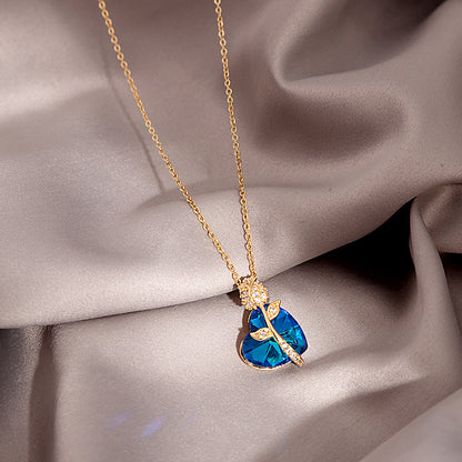 Douyin Explosive Titanium Steel Necklace Light Luxury Micro-inlaid Longevity Lock Maple Leaf Jade Gourd Turnable Windmill Pendant Clavicle Chain 