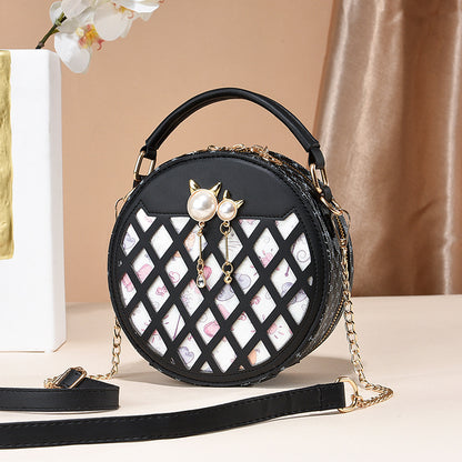 2023 Autumn and Winter Bags Women's New Casual Mobile Phone Bag Crossbody Small Round Bag Women's Trendy Fashion Sweet Chain Bag 