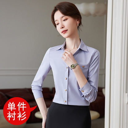 时尚职业白衬衫女2023春夏新款打底衬衣面试正装前台气质工作服