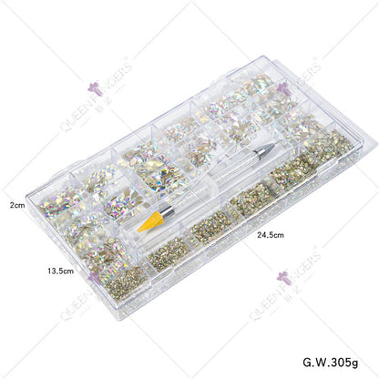 Nail Art Diamond Jewelry 21 Grids Flat Bottom Special Shaped Diamond Size Mixed Nail Art Diamond Special Shaped Glass Diamond DIY Accessories Set 