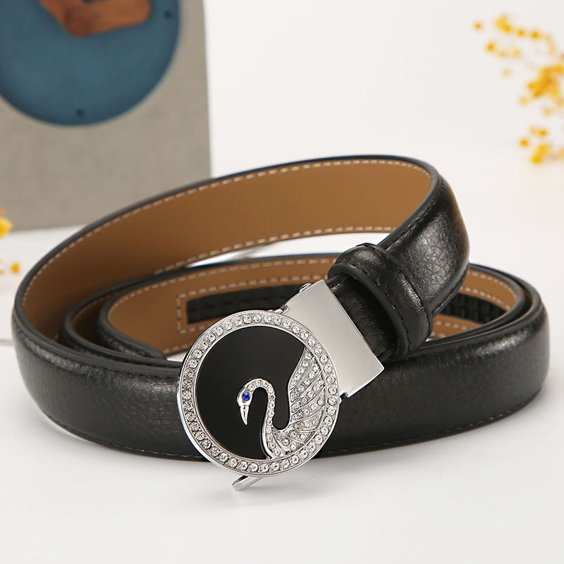 Women's leather belt automatic buckle time to run Korean version sweet all-match belt female 2.4cm wide spot wholesale 