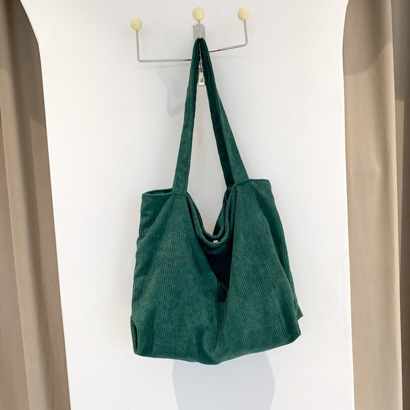 Korean fashion large-capacity shopping bag casual literary canvas handbag simple retro corduroy shoulder bag for women 