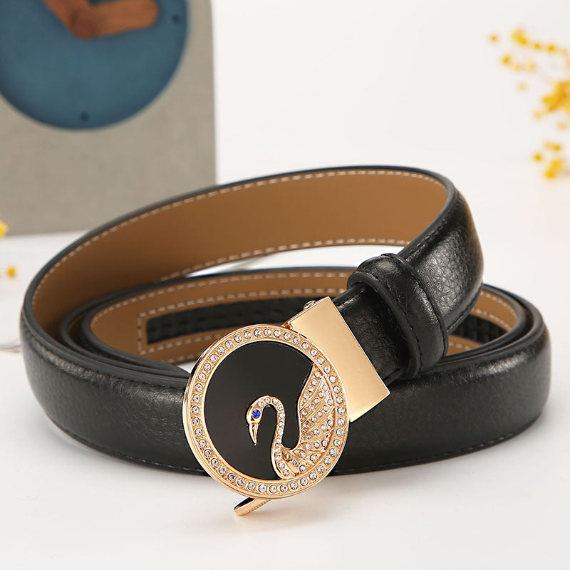 Women's leather belt automatic buckle time to run Korean version sweet all-match belt female 2.4cm wide spot wholesale 