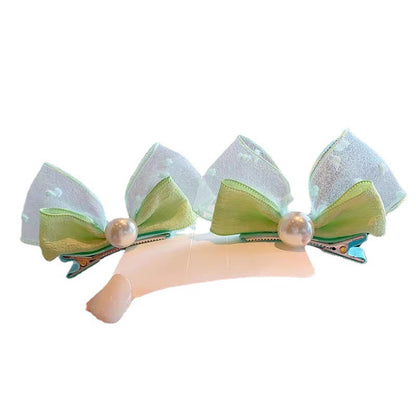 Korean version of pearl three-dimensional bow rabbit ears baby pair clip small fresh seersucker children's hair clip cute headdress 