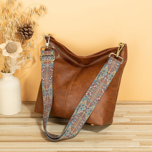 Large-capacity bag for women 2023 summer new style women's bag retro wide shoulder strap cross-body bag soft leather simple bucket bag 